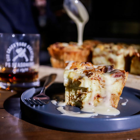Smoked Bourbon Bacon Bread Pudding