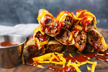 bbq brisket egg rolls with cheddar cheese