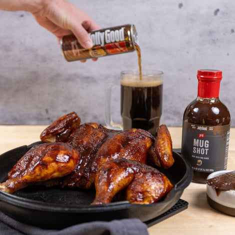 Mug Shot Spatchcock Chicken with PS Mug Shot BBQ Sauce