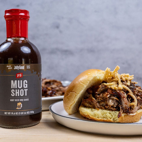 Slow Cooker Root Beer Pork Sandwich with PS Mug Shot BBQ Sauce