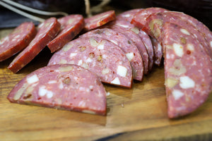 Cherry Chipotle Summer Sausage with Blue Cheese and Walnuts