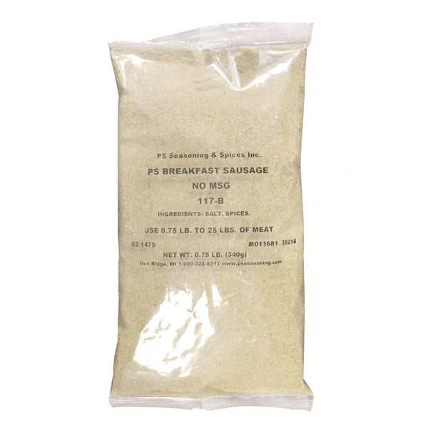 Packaged Breakfast Sausage Seasoning with attached ingredients as to what's in this product. Ingredients include salt and spices.