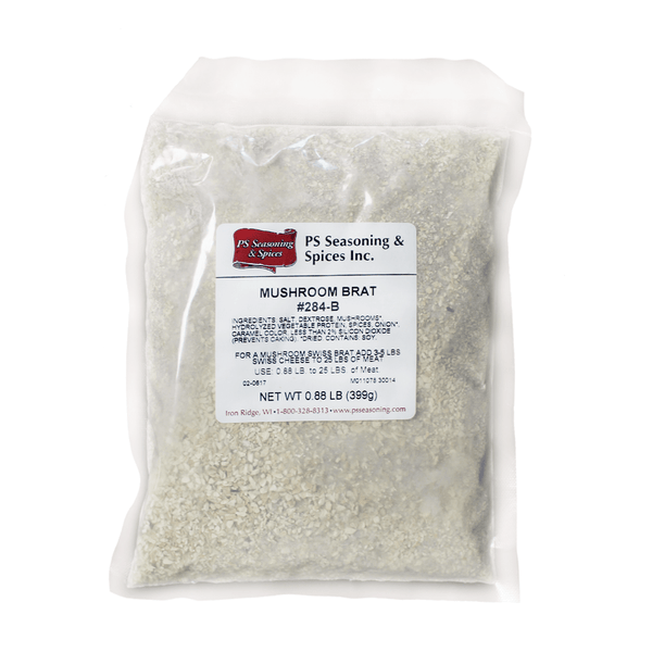 Packaged Mushroom Brat Seasoning ready to be shipped and delivered.