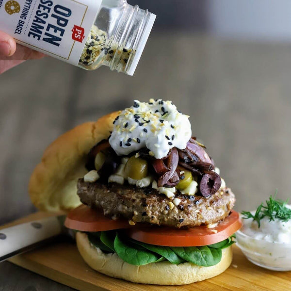 Putting Open Sesame -Everything Bagel Blend, on the Greek Lamb Burger.