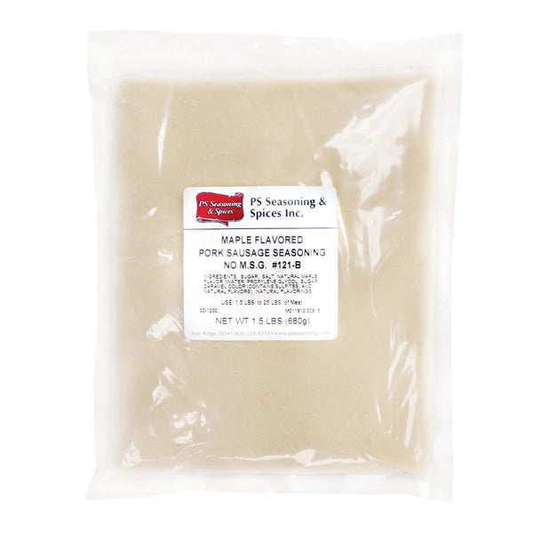 Packaged Maple Pork Sausage Seasoning made by PS ready to be shipped and delivered.