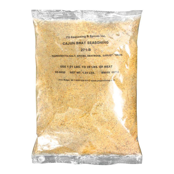Package of Cajun Bratwurst Blend made by PS Seasoning ready to be shipped and delivered.