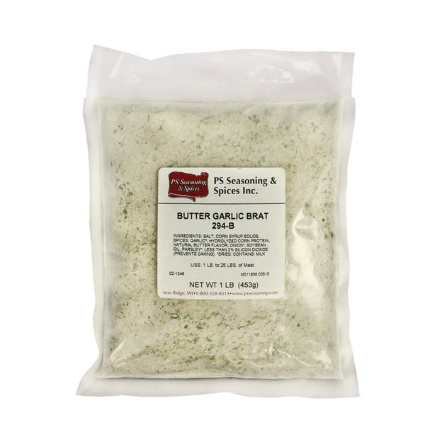 Packaged Butter Garlic Bratwurst Seasoning made by PS Seasoning ready to be shipped and delivered.