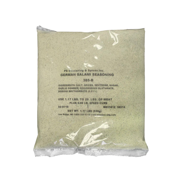Packaged German Salami Seasoning with ingredient list attached.