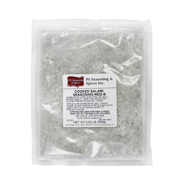 Packaged Cooked Salami Seasoning with ingredients list included.