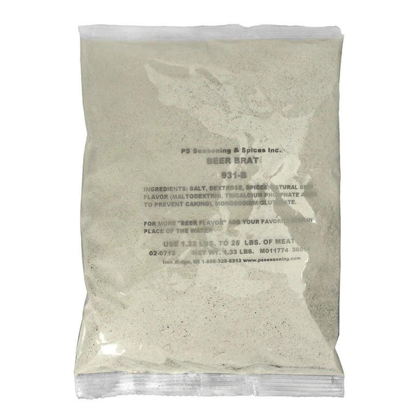 Package of Beer Bratwurst Seasoning ready to be shipped and delivered.