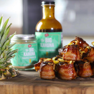Ham & Pineapple Pig Shots with Big Kahuna - Pineapple Teriyaki Seasoning & Sauce behind it