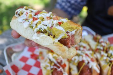chicago style cross hatch hot dog