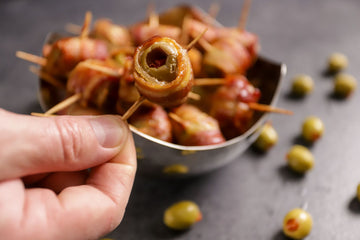 bacon wrapped green olive