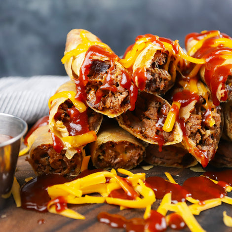 bbq brisket egg rolls with cheddar cheese