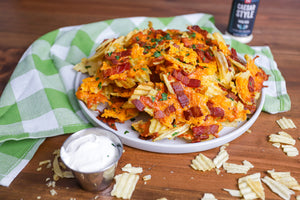 potato chips covered in cheese and bacon