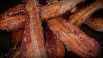 Dry aged bacon sliced and ready to cook