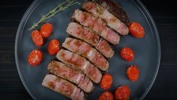 45 day dry aged rib loin cut into ribeye steaks