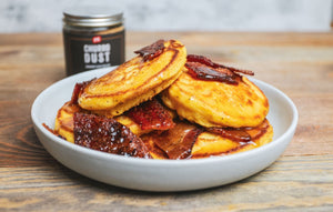 Cornbread Fritters with Candied Bacon