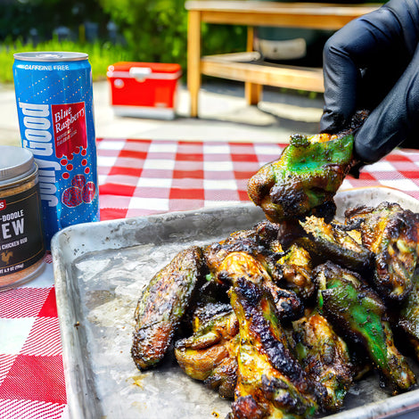 Blue Raspberry Wings with Jolly Good Soda