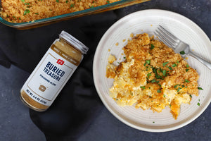 cheesy pork rind potatoes made with buried treasure seasoning