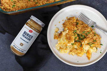 cheesy pork rind potatoes made with buried treasure seasoning