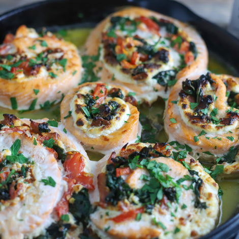 cream cheese, spinach, and salmon pinwheels recipe by PS Seasoning