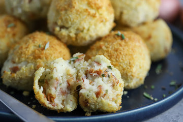 fried mashed potato balls stuffed with bacon and cheese