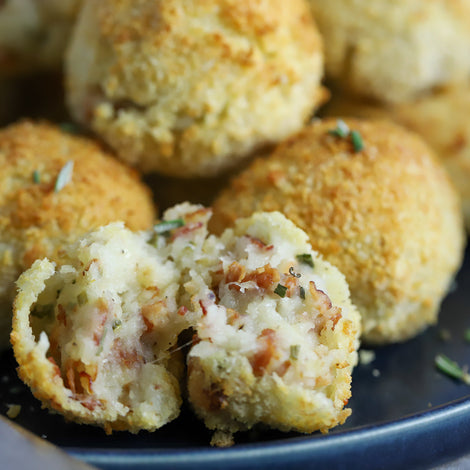 fried mashed potato balls stuffed with bacon and cheese