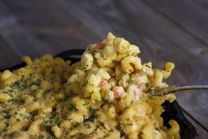 Smoked mac and cheese recipe with pimento and bread crumbs