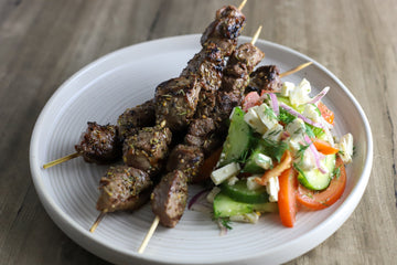 Lamb Kebab with Tomato Cucumber Salad