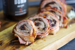 Bacon-Wrapped Cherry & Bleu Cheese Stuffed Pork Tenderloin