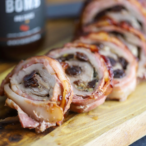 Bacon-Wrapped Cherry & Bleu Cheese Stuffed Pork Tenderloin