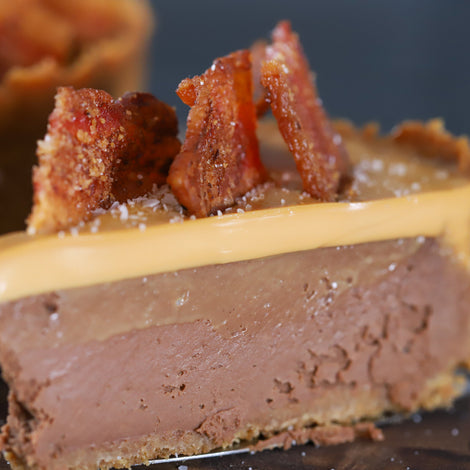 Salted Caramel and Chocolate Cheesecake with Candied Bacon