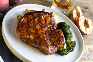 Giant Bone-in Peach BBQ Pork Chops