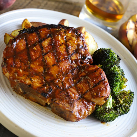 Giant Bone-in Peach BBQ Pork Chops