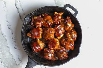 Peach Buzz Bacon Wrapped Chicken Burnt Ends