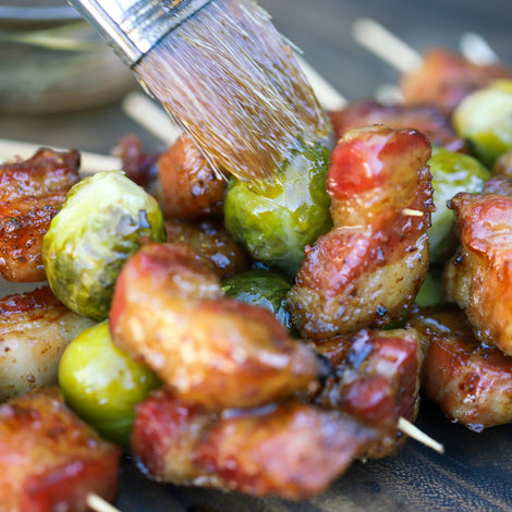 Pork Belly Brussel Skewers