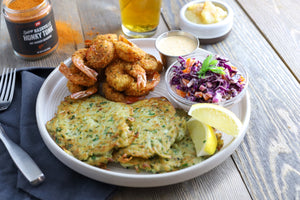 Nashville Hot Fried Shrimp & Potato Pancakes