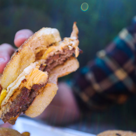 Breakfast Chicken and Waffles Smash Burger