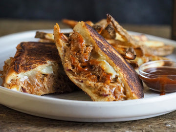 Peach Whiskey Brie Pulled Pork Sandwich