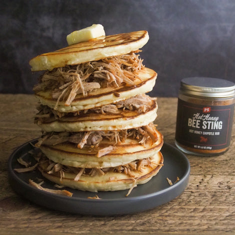 Bee sting pulled pork and pancakes recipe