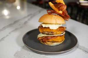 Bacon Cheeseburger Brat Patty with Fried Egg