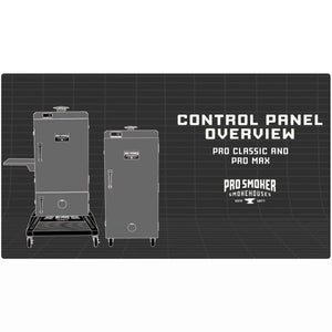 Pro Max and Pro Classic smoker digital control panel with temperature display, set-point, meat probe indicators, and Wi-Fi icon