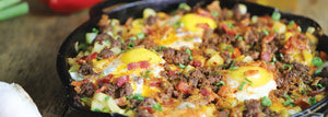 venison breakfast hash with bacon and eggs