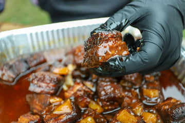 Hot Honey Peach Pork Belly Burnt Ends