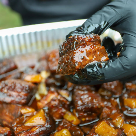 Hot Honey Peach Pork Belly Burnt Ends