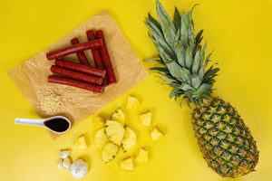 New pineapple teriyaki snack sticks with ingredients
