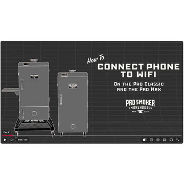 Pro Smoker mobile app screens for connecting to Wi-Fi and remotely controlling Pro Max and Pro Classic electric smokers