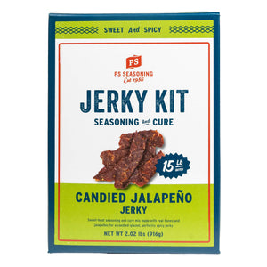 A boxed PS Seasoning Jerky Kit in Candied Jalapeño Jerky.