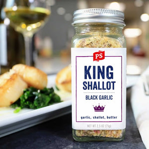 A close up of our King Shallot - Black Garlic Seasoning